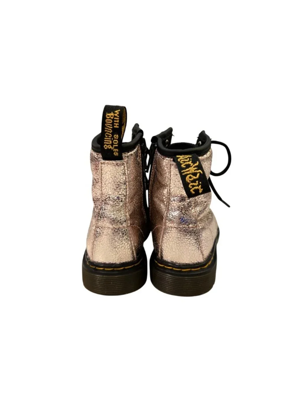 Dr. Martens Junior 1460 Kid's Pink Crinkle Metallic Lace-up Side Zip Boots 11